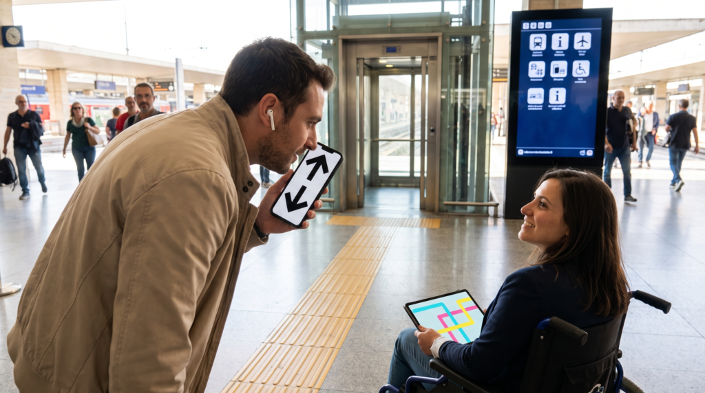 Superando, Per contribuire a ridurre le barriere che le persone con disabilità visiva incontrano nei propri spostamenti, 8 ottobre 2026 Superando, Un progetto nazionale per favorire la mobilità delle persone cieche e ipovedenti, 28 settembre 2026 CEN, CEN/TS 16614 parte 6:2024, NeTEx European Passenger Information Accessibility Profile NeTEx CEN, sito di riferimento dello standard Regolamento delegato (UE) 2017/1926 sui servizi di informazione di viaggio multimodali Regolamento delegato (UE) 2024/490, che modifica il regolamento 2017/1926 Transmodel CEN, The EU legal context Gaetano Ratto, presentazione sul Punto di Accesso Nazionale MMTIS, TTS Italia, 2024
